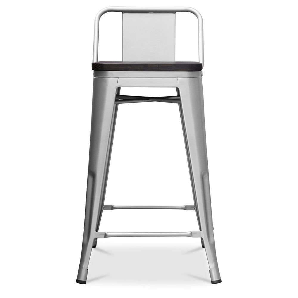 Banco Bar com encosto - Madeira e Aço - 60 cm - Metalix