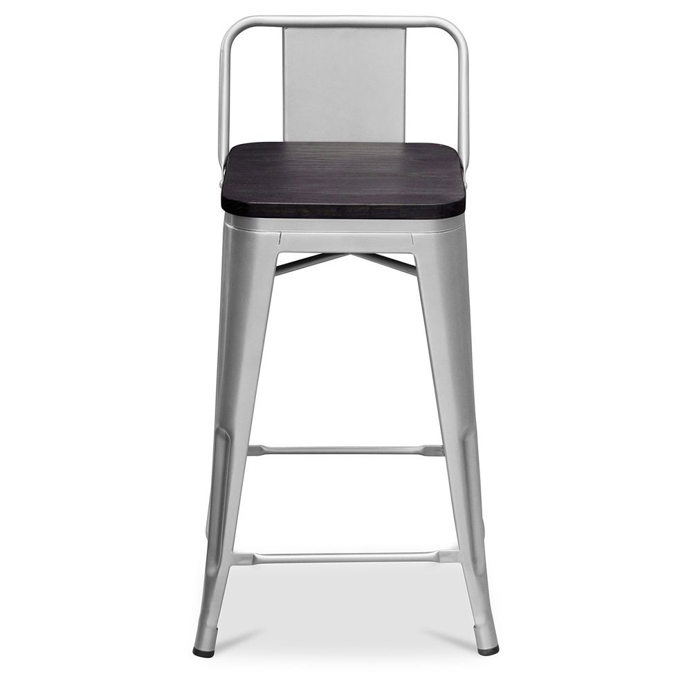 Banco Bar com encosto - Madeira e Aço - 60 cm - Metalix