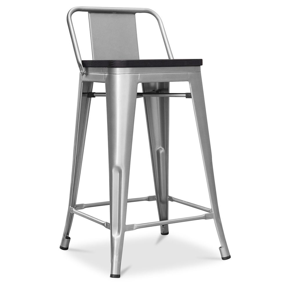 Banco Bar com encosto - Madeira e Aço - 60 cm - Metalix