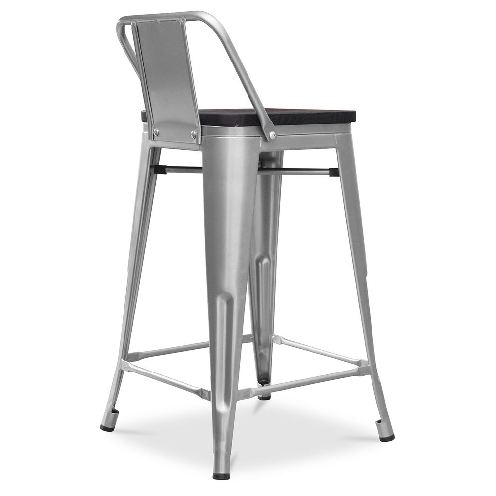 Banco Bar com encosto - Madeira e Aço - 60 cm - Metalix