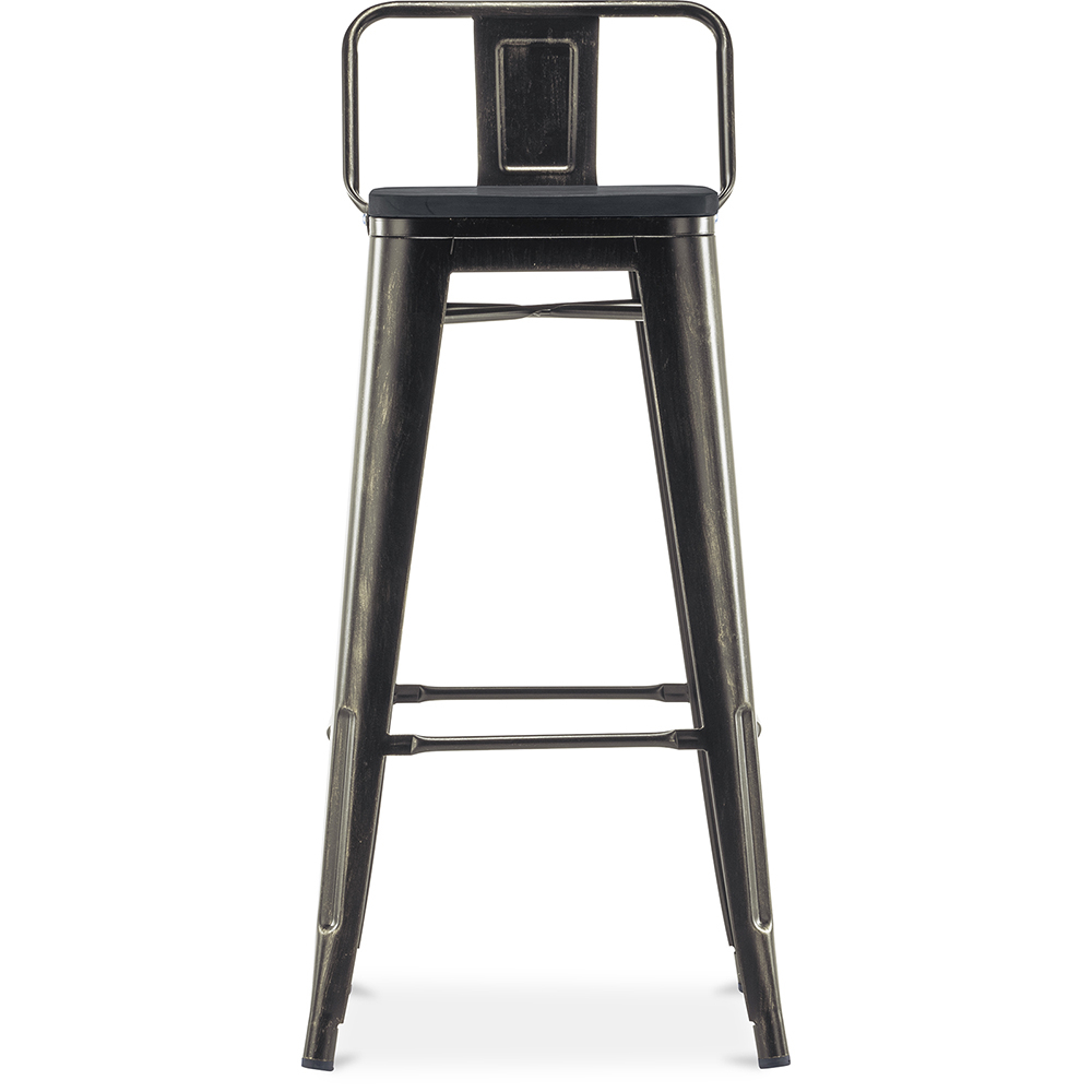 Banco de bar de Bistrot Metalix com encosto pequeno  - Metal e madeira escura - 76 cm