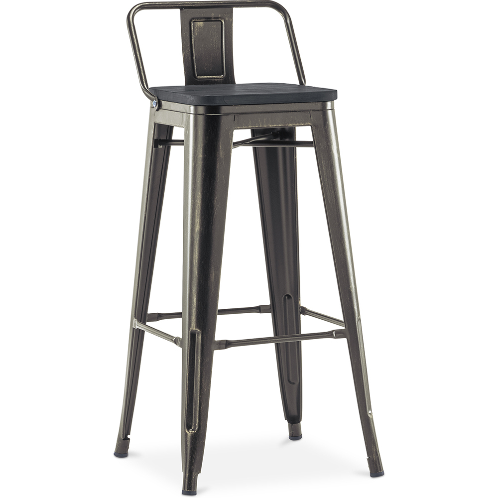 Banco de bar de Bistrot Metalix com encosto pequeno  - Metal e madeira escura - 76 cm