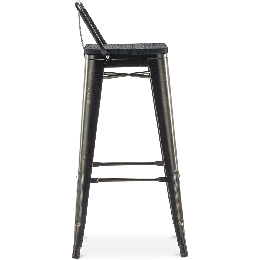 Banco de bar de Bistrot Metalix com encosto pequeno  - Metal e madeira escura - 76 cm