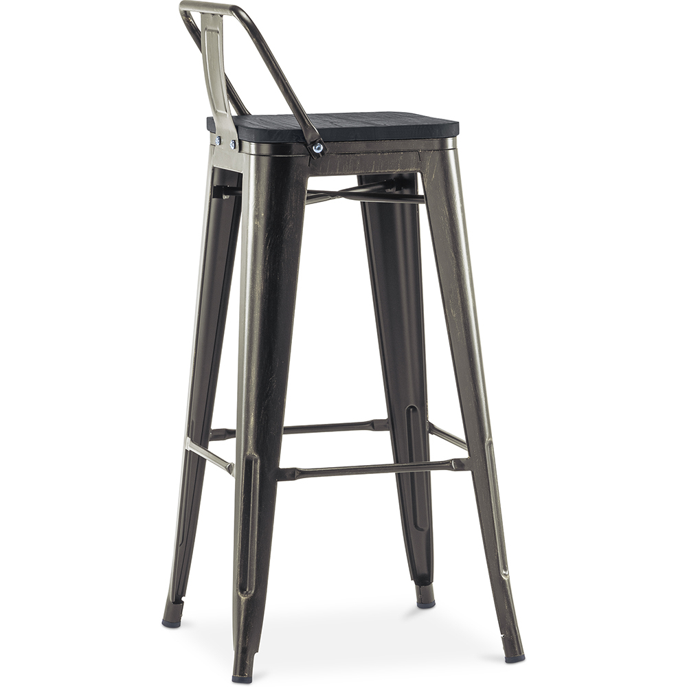 Banco de bar de Bistrot Metalix com encosto pequeno  - Metal e madeira escura - 76 cm