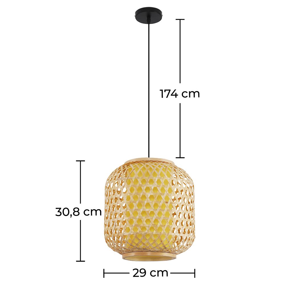 Luminária de teto de bambu - Luminária pendente de estilo Boho Bali - Karen