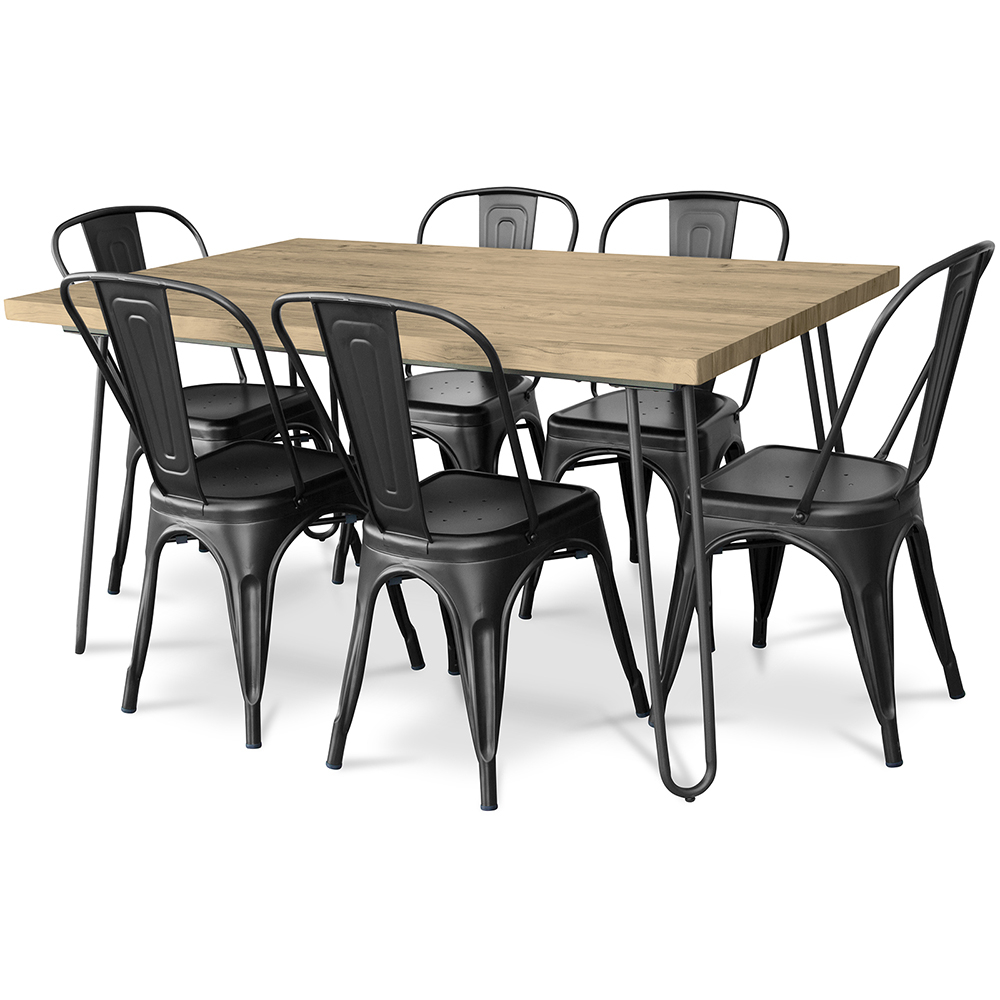 Mesa de Jantar Grampo para Cabelo 150x90 + X6 Cadeira Bistrot Metalix 