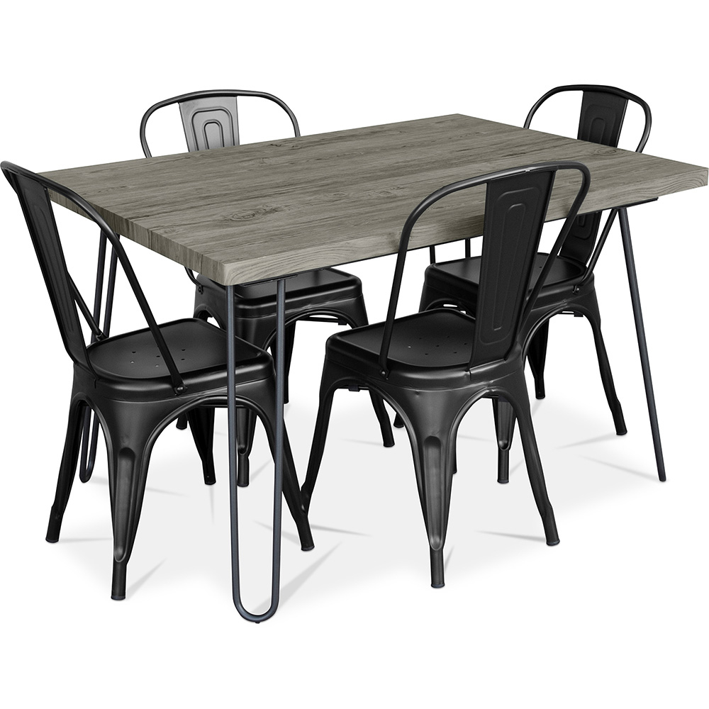 Mesa de Jantar Hairpin grey 120x90 + X4 Cadeira Bistrot Metalix 