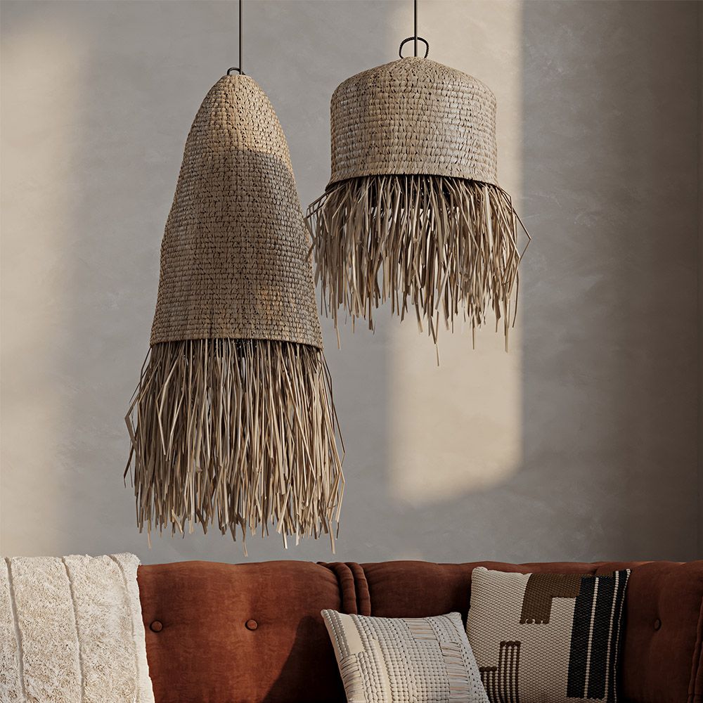 Candeeiro Suspenso de Ráfia Natural Estilo Boho Bali - Hiue