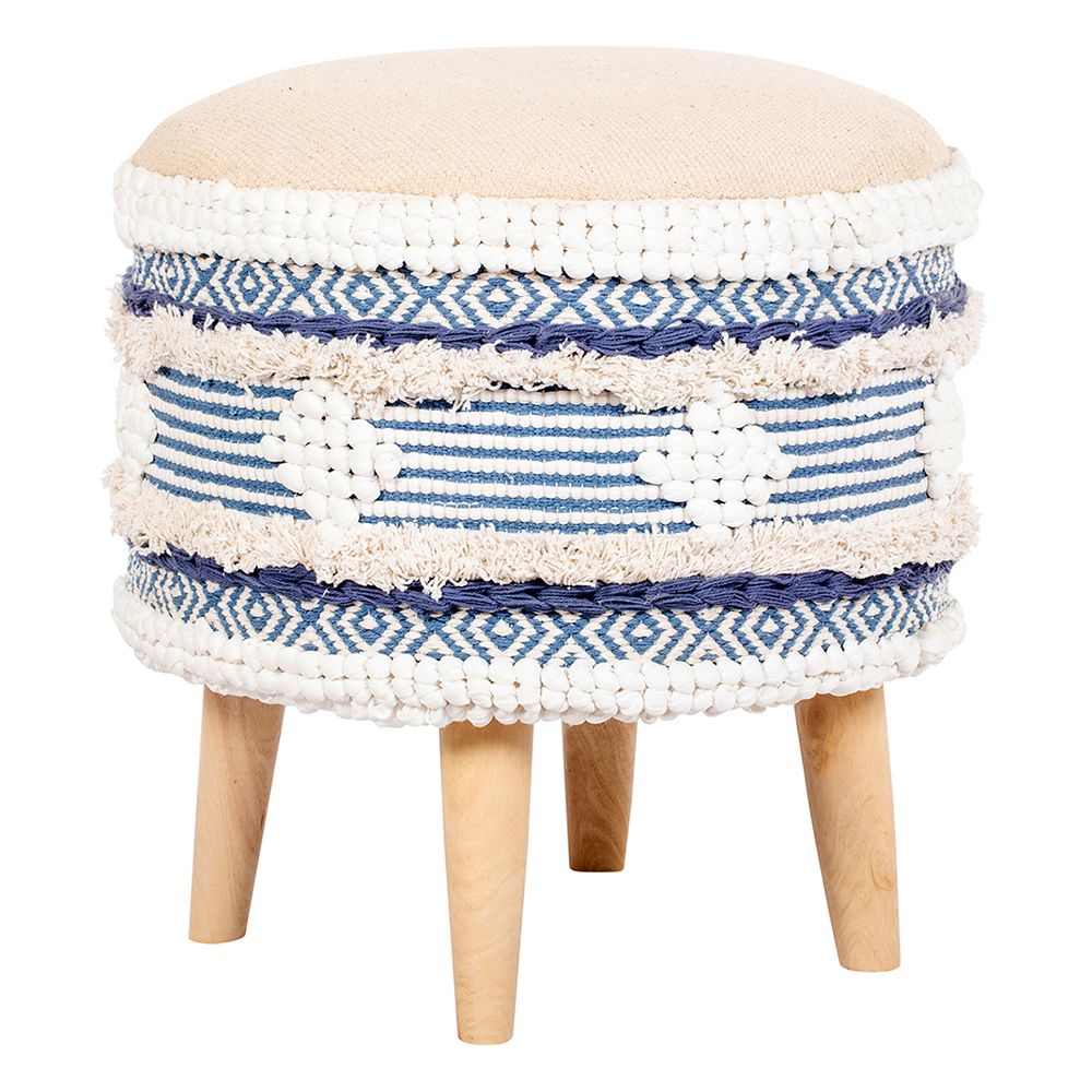 Banco Pufe Estilo Boho Bali em Madeira e Algodão - Zoe Bali