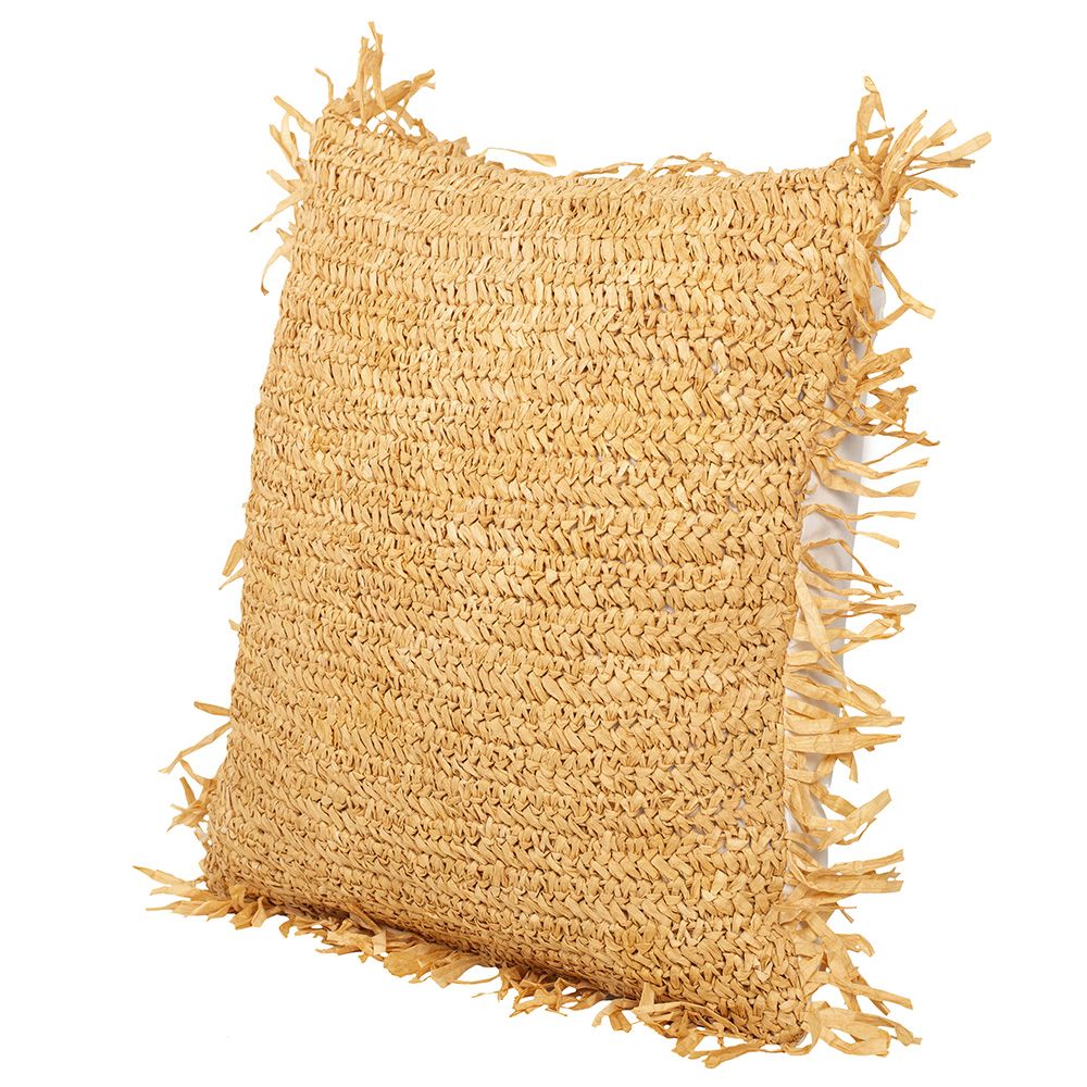 Almofada Quadrada estilo Boho Bali em Papel Ráfia fronha + enchimento - Alizon