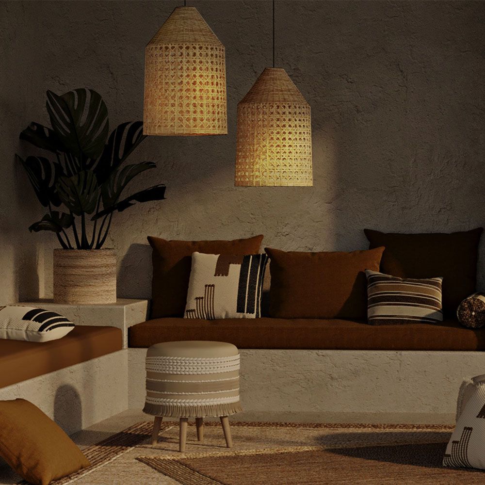 Candeeiro Suspenso de Rattan Natural Boho Bali- Grau