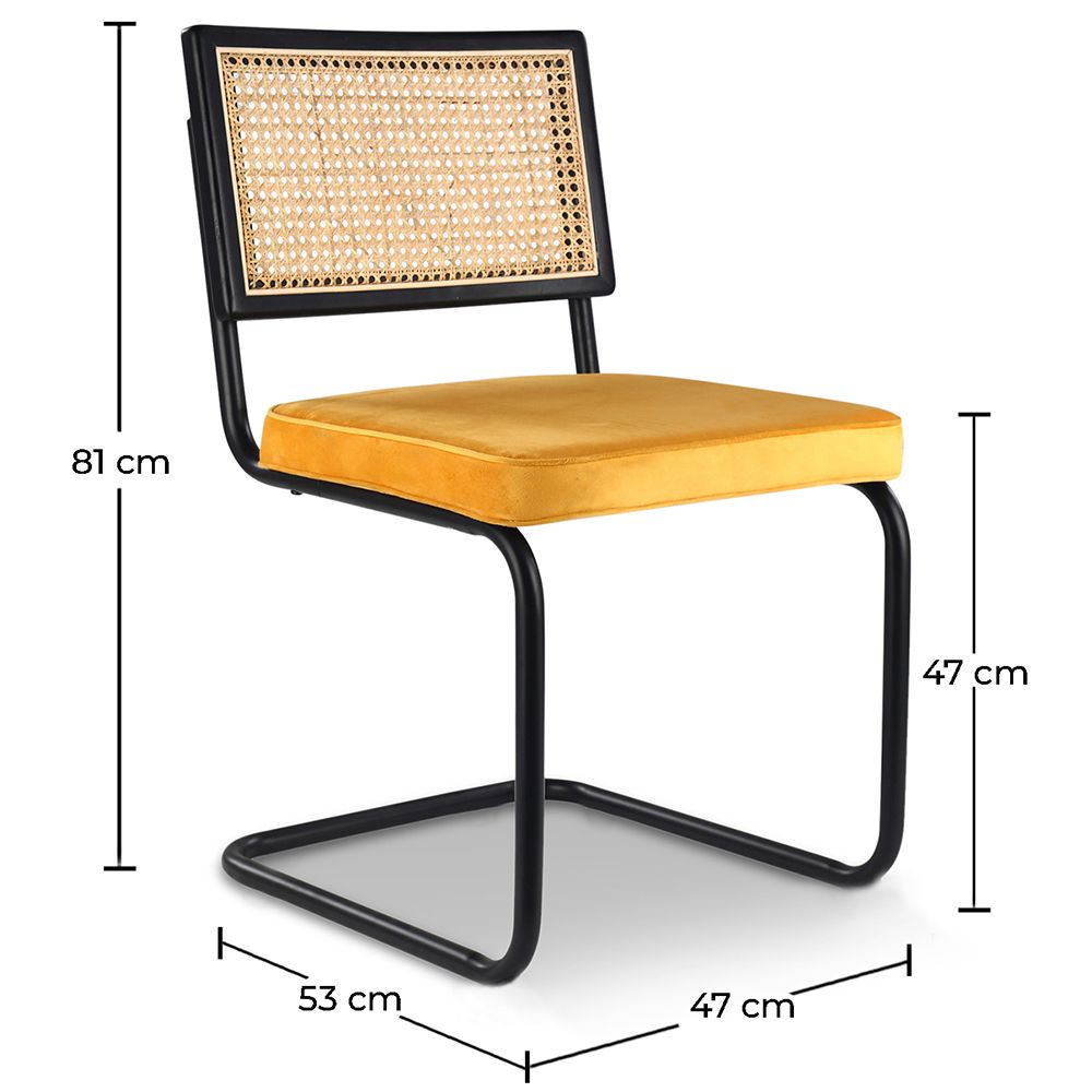 Pack Mesa de jantar Hairpin 150x90 & 6 Cadeiras Pretas em Palhinha Rattan e Veludo - Nema
