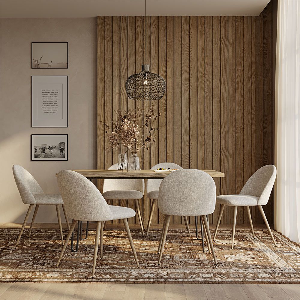 Pack Mesa de jantar Hairpin 150x90 & 6 Cadeiras Estofadas em Bouclé - Bennett