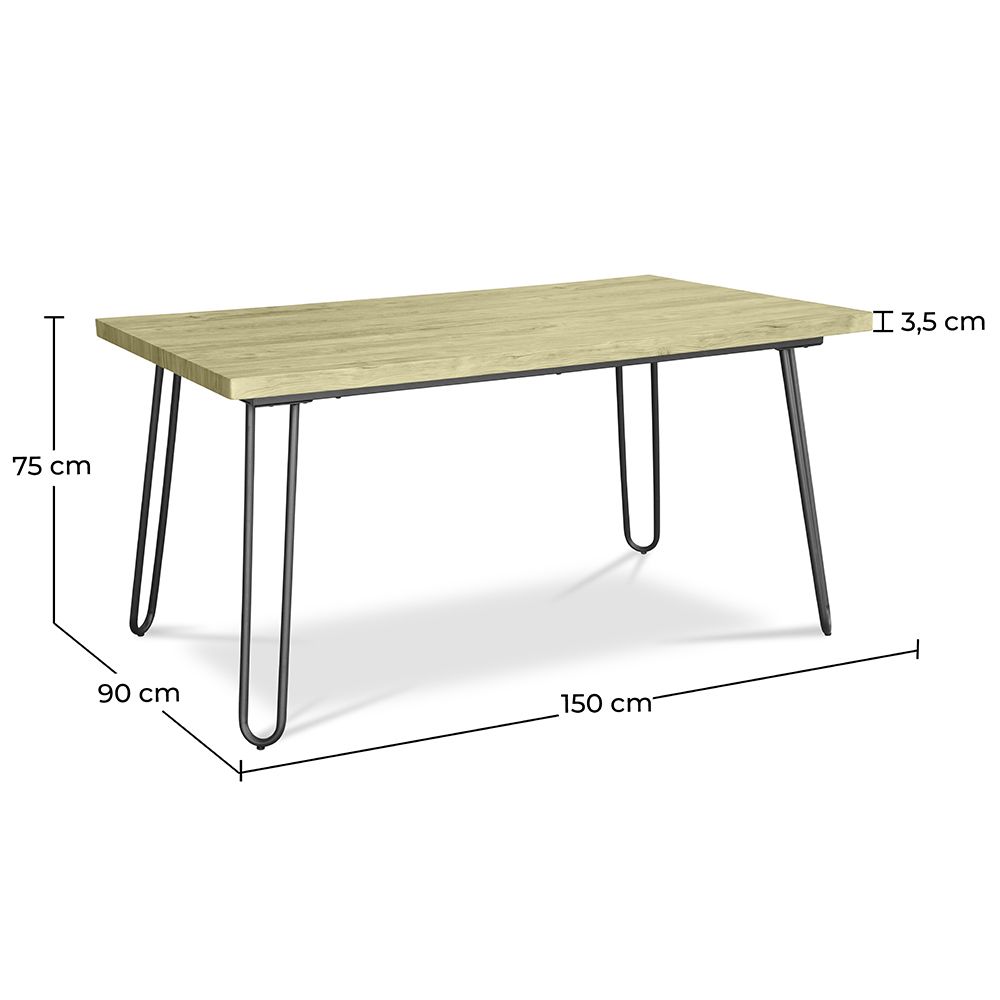 Pack Mesa de jantar Hairpin 150x90 & 6 Cadeiras Estofadas em Bouclé - Bennett