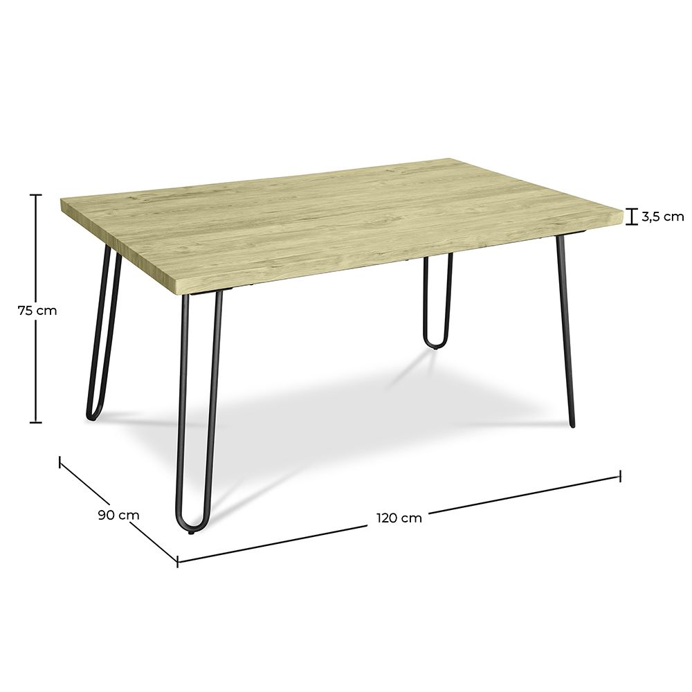 Pack Mesa de sala de jantar Hairpin 120x90 & 4 Cadeiras Pretas em Palhinha Rattan - Lona