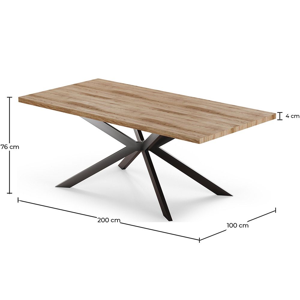 Pack Mesa Industrial (200cm) de madeira & 8 Cadeiras em Palhinha de Rattan e Veludo - Jenka